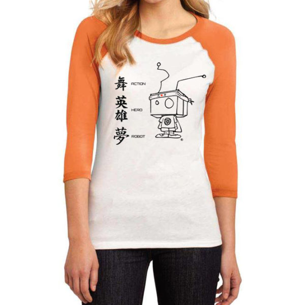 Women's Action Hero Robot Japanese Baseball Tee